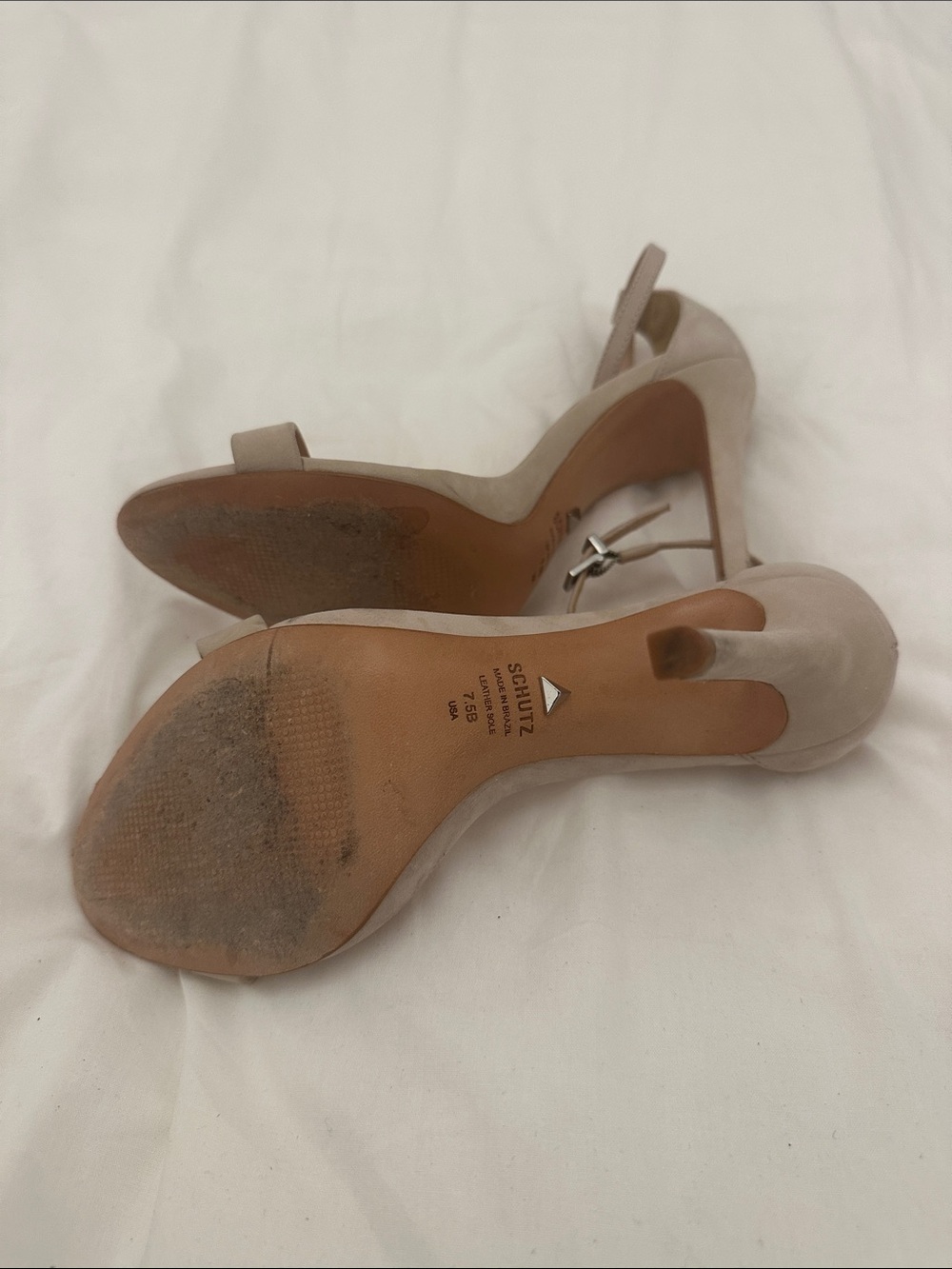 Schutz Cadey-Lee Beige Suede Heel Sandals - Picture 4 of 4